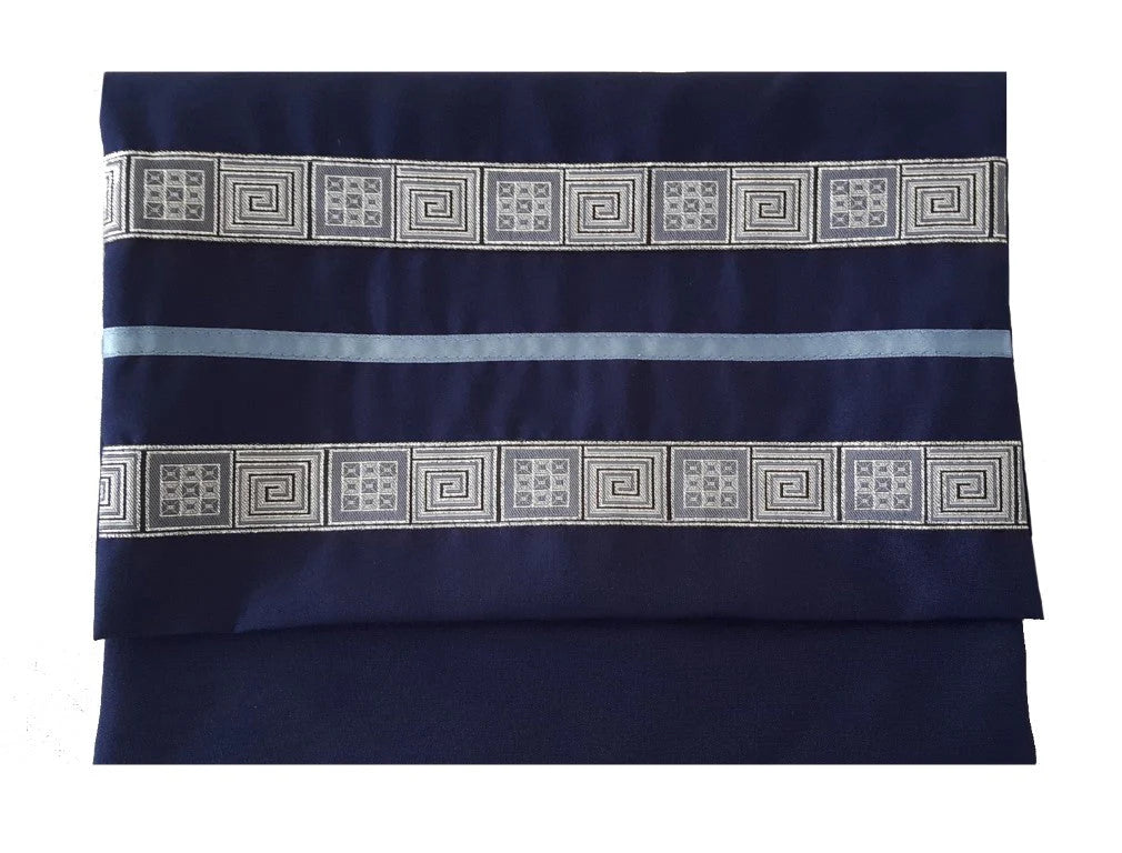 Navy Blue Bar Mitzvah Tallit Bag decorated with a Unique Geometric Pattern