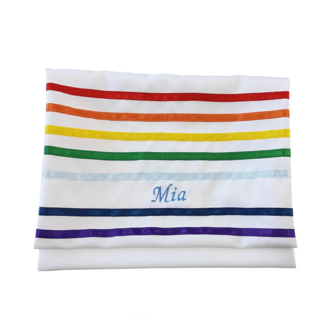 Handmade White Rainbow Tallit Bag, Joseph's Coat of Many Colors Tallis Bag, Personalize Tallit bag