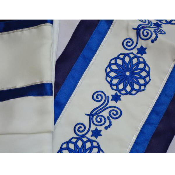 Blue Embroidered Wool Tallit