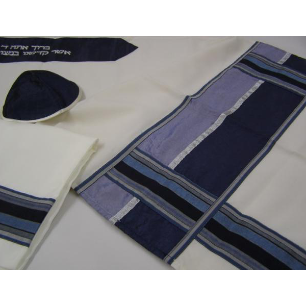 Modern Men Tallit With Blue Decorations