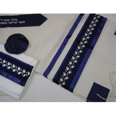 White and Blue Pomegrante Tallit