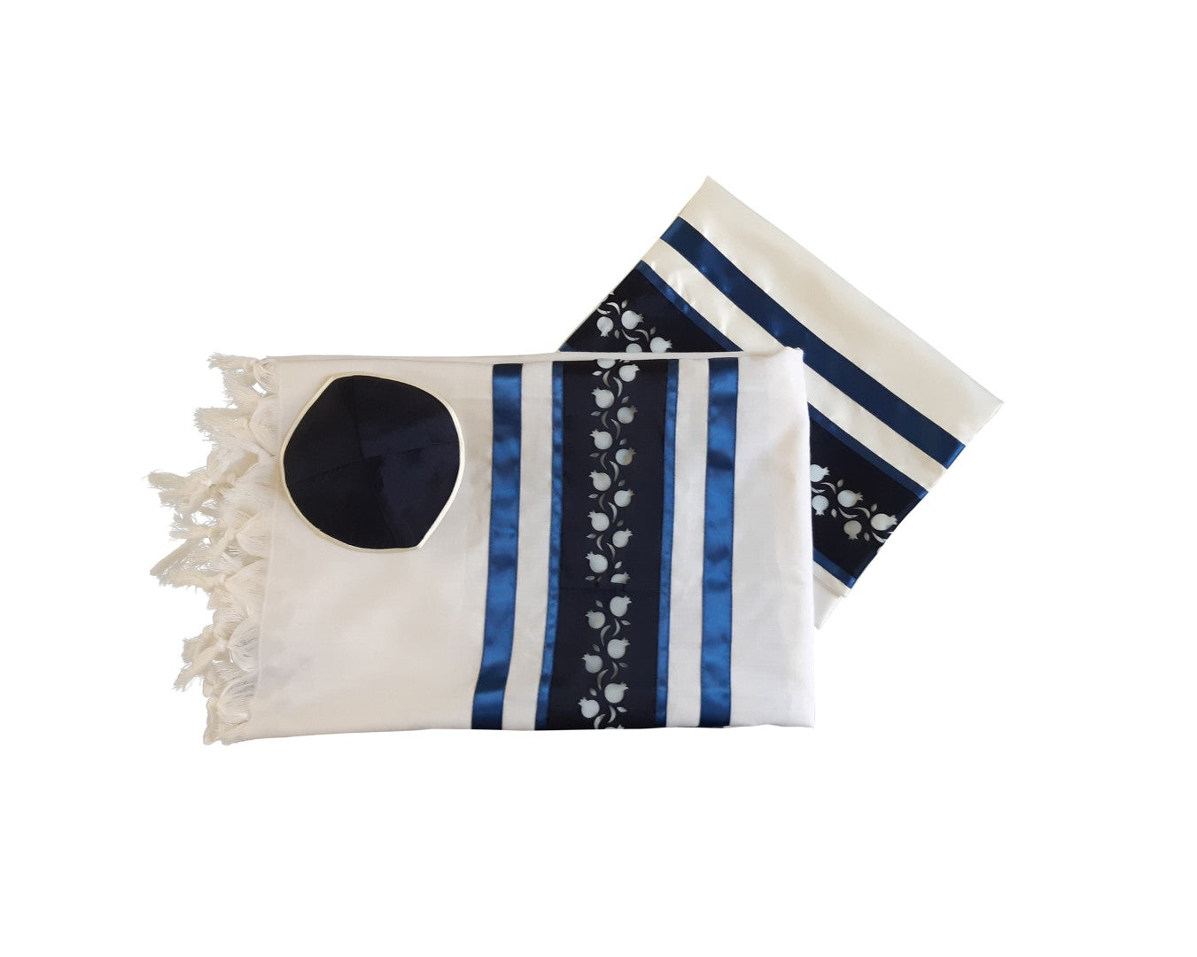 Blue Pomegranates Wool Tallit, Bar Mitzvah tallit set, Wedding Tallit, Chuppah Tallit