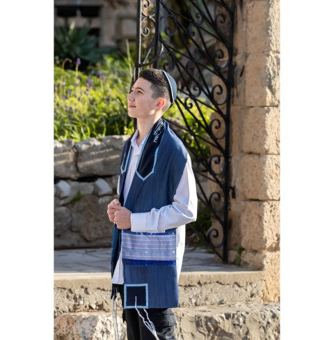 Youthful Easy Going Blue Tallit, Bar Mitzvah Tallit boy