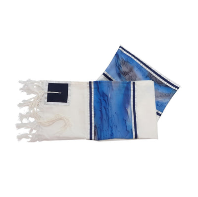 Moon Surface & Sea Hand Painted Silk on Wool Tallit, Bar Mitzva Tallit set, Tzitzit