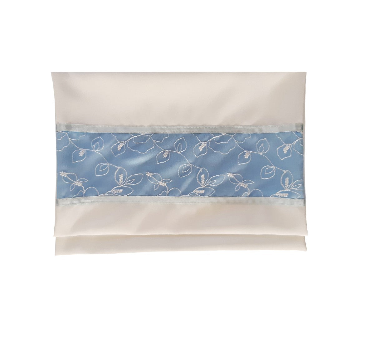 Opaque Baby Blue and Silver Floral Tallit for women, Bat Mitzvah Tallit bag, Tallit for Girl